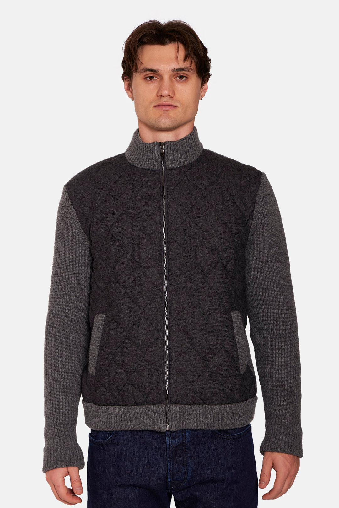 Cashmere Quilted Combo Zip Dark Grey