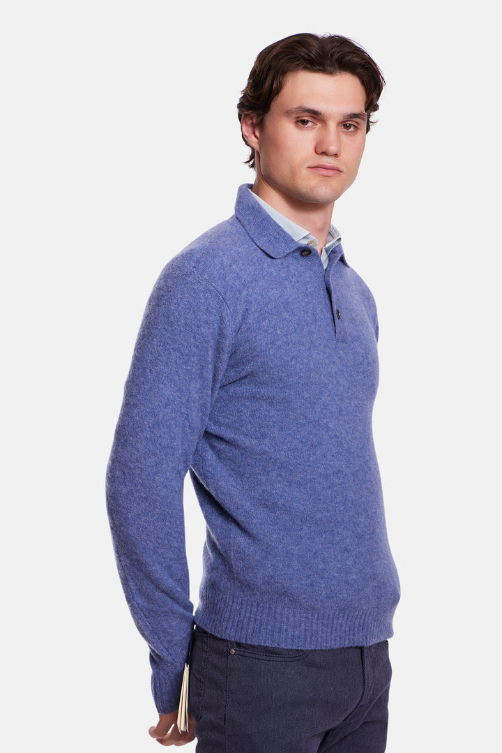 Cashmere Silk LS Polo Heather Blue