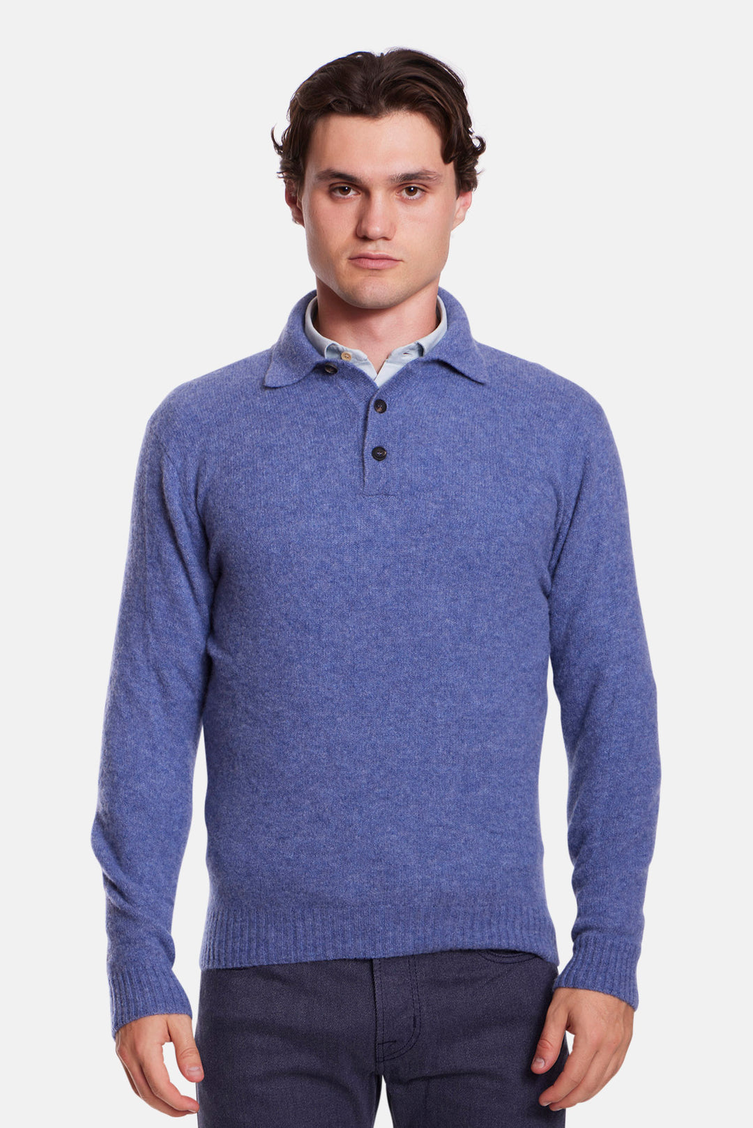 Cashmere Silk LS Polo Heather Blue