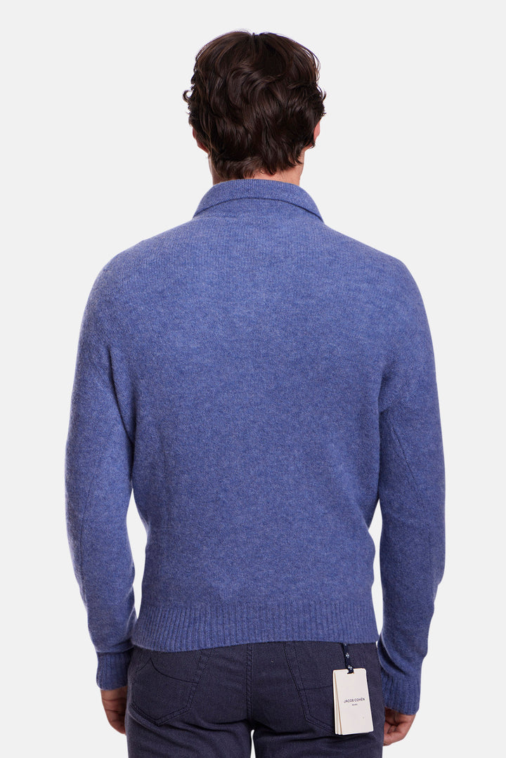 Cashmere Silk LS Polo Heather Blue