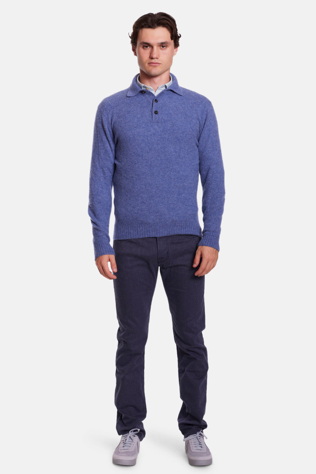Cashmere Silk LS Polo Heather Blue