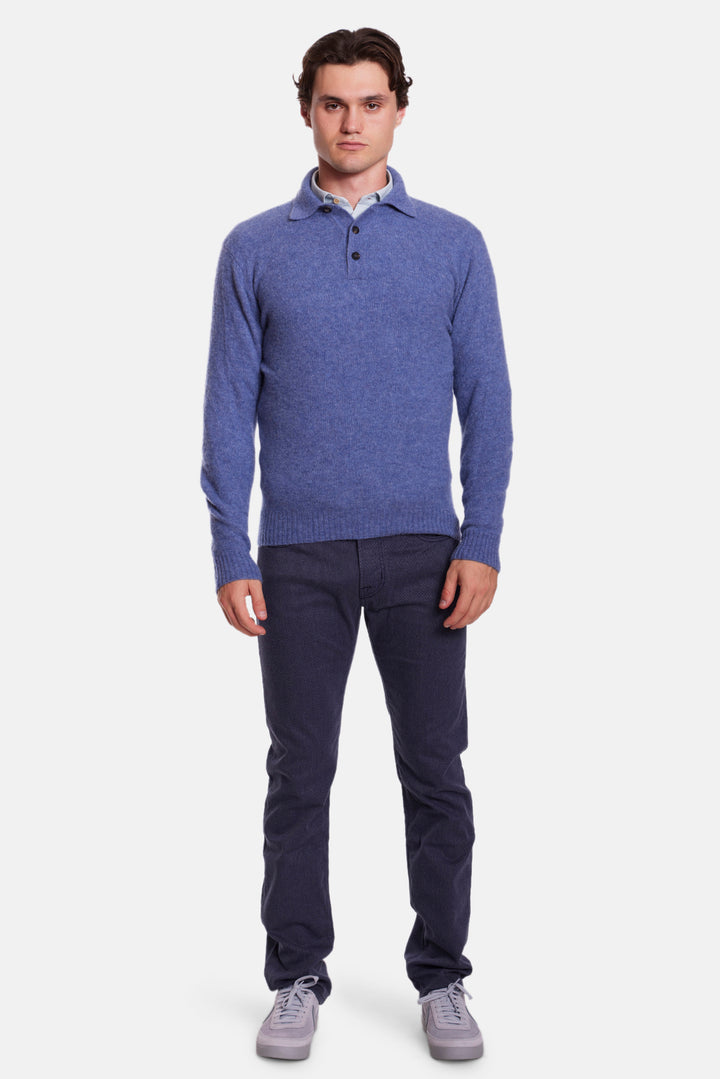 Cashmere Silk LS Polo Heather Blue