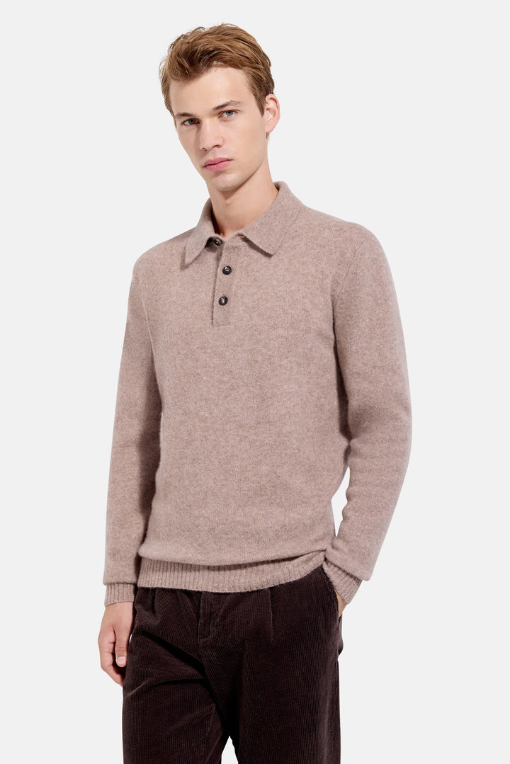 Cashmere Silk LS Polo Taupe
