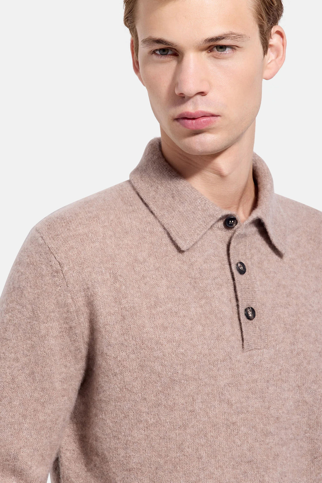 Cashmere Silk LS Polo Taupe