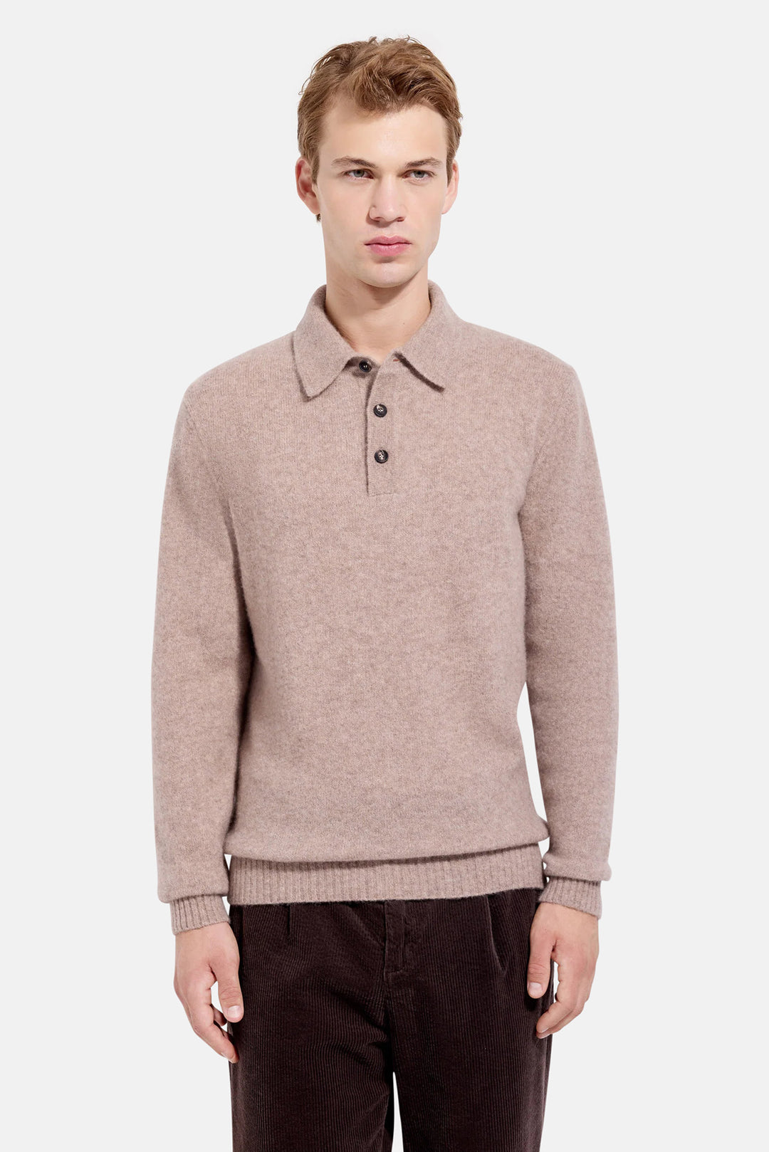 Cashmere Silk LS Polo Taupe