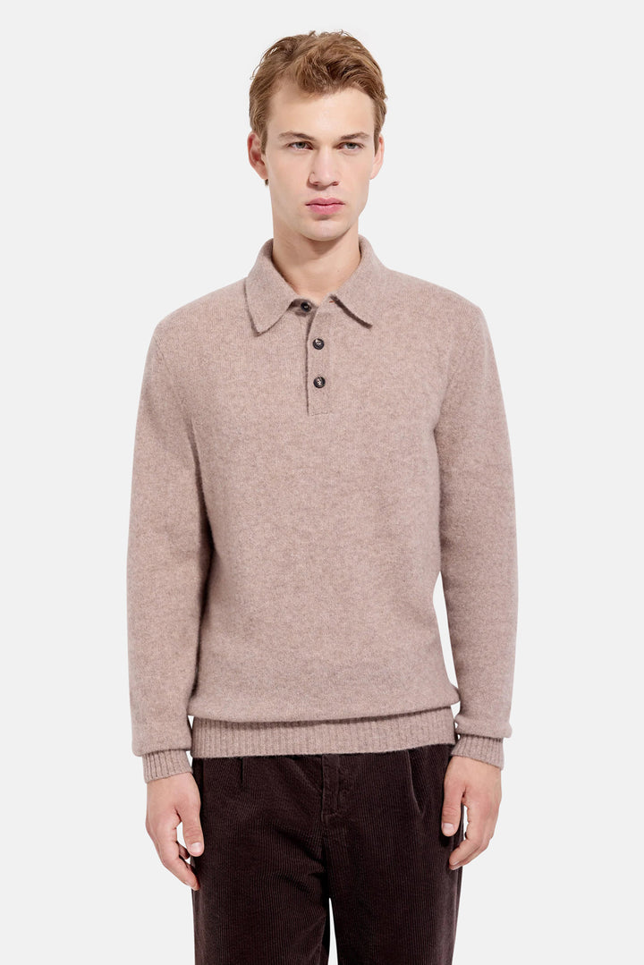 Cashmere Silk LS Polo Taupe