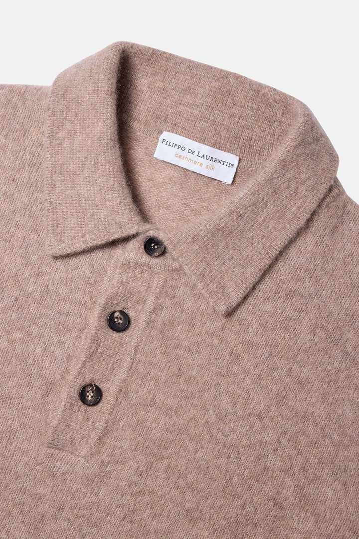 Cashmere Silk LS Polo Taupe