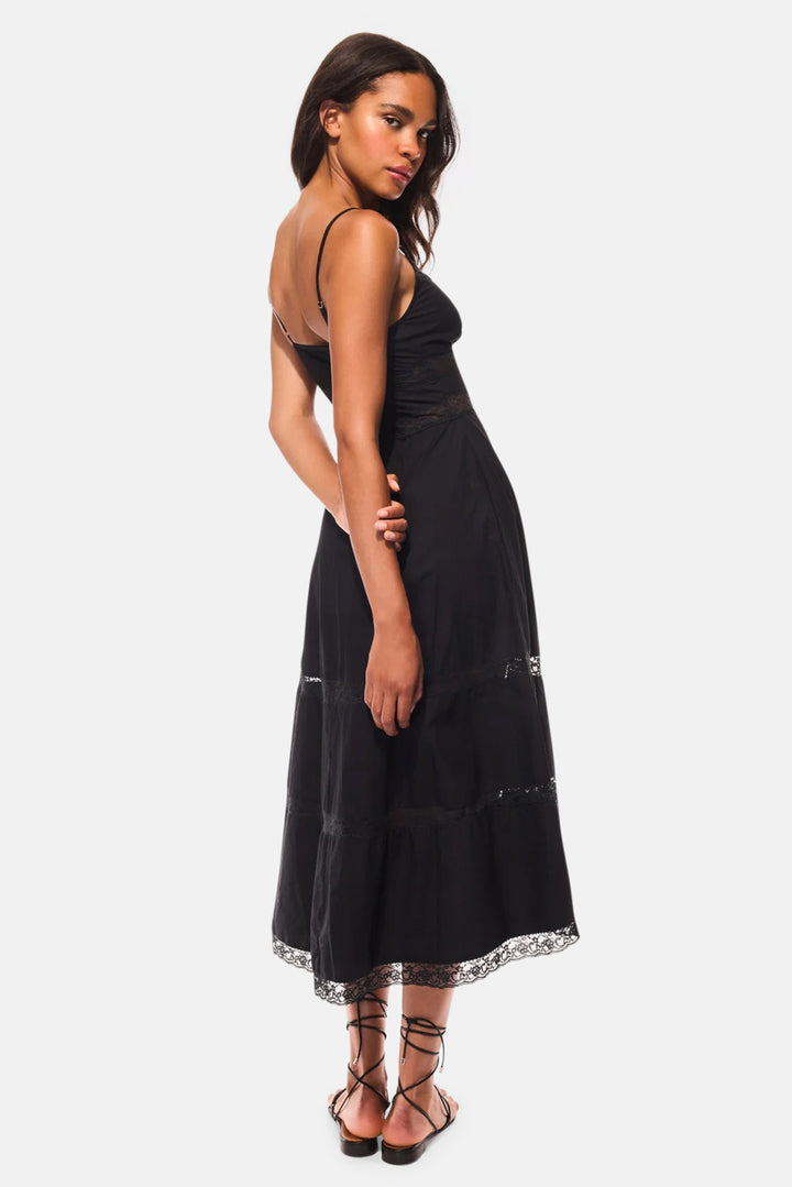 Catryn Lace Bow Cotton Midi Dress Black