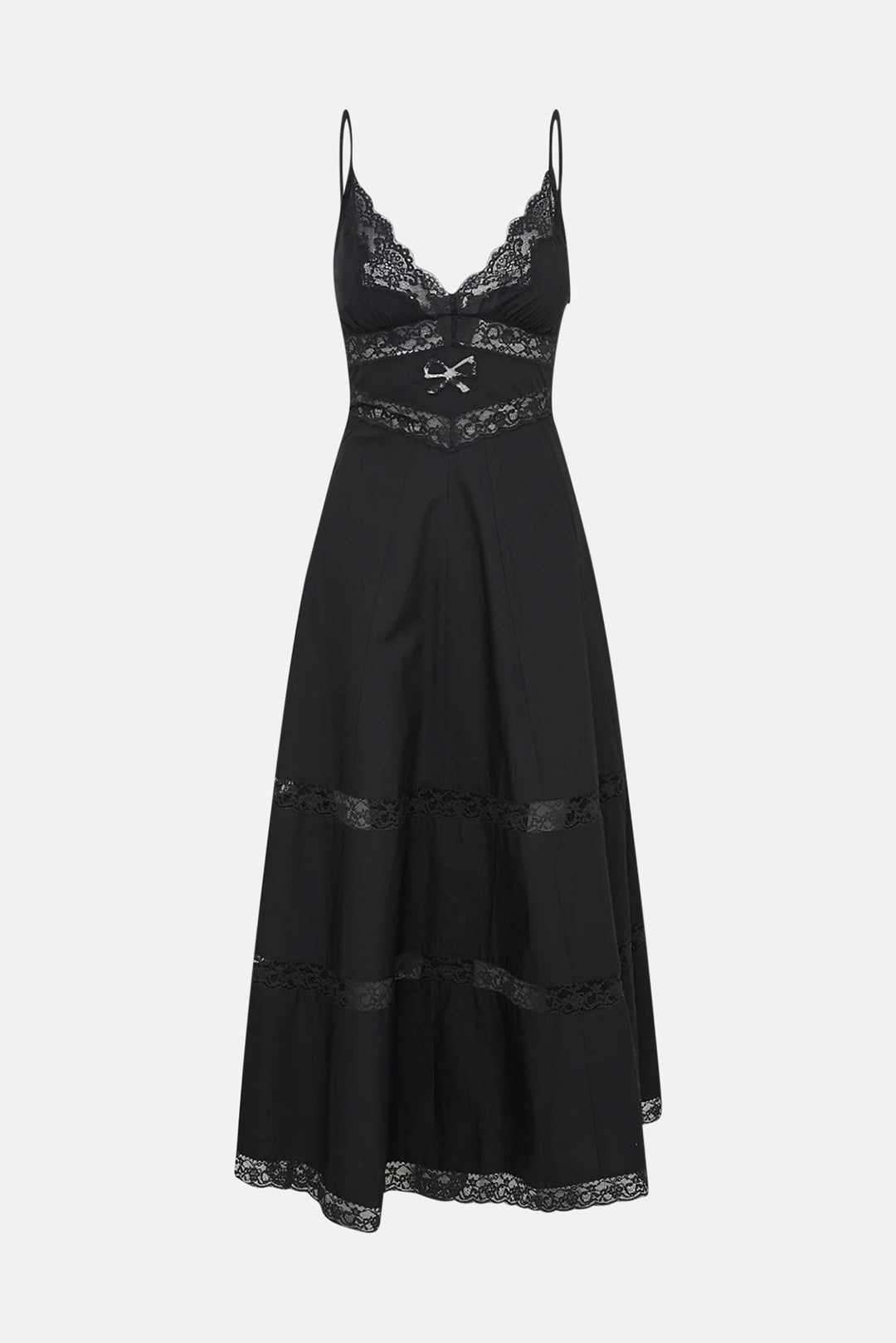 Catryn Lace Bow Cotton Midi Dress Black
