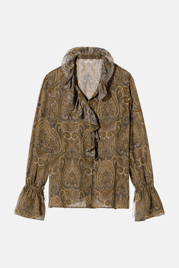 Cecily Silk Shirt Khaki Paisley