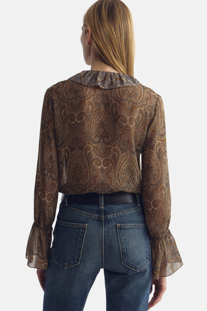 Cecily Silk Shirt Khaki Paisley