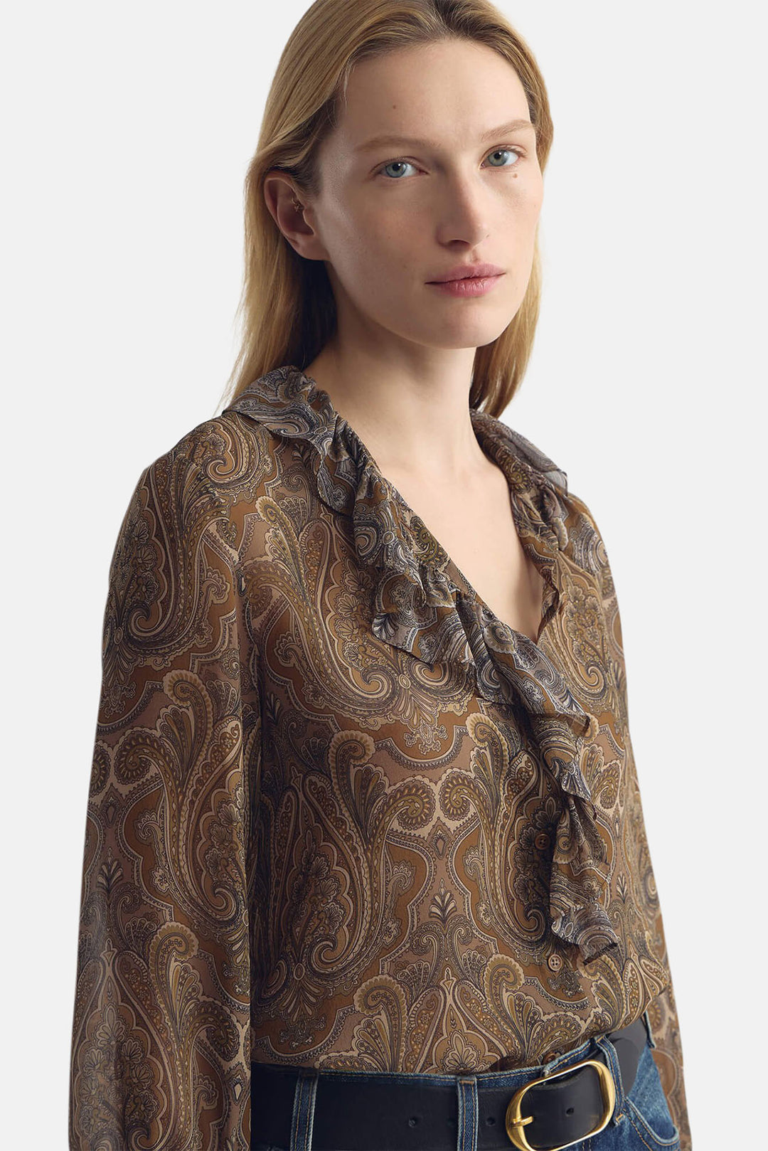 Cecily Silk Shirt Khaki Paisley