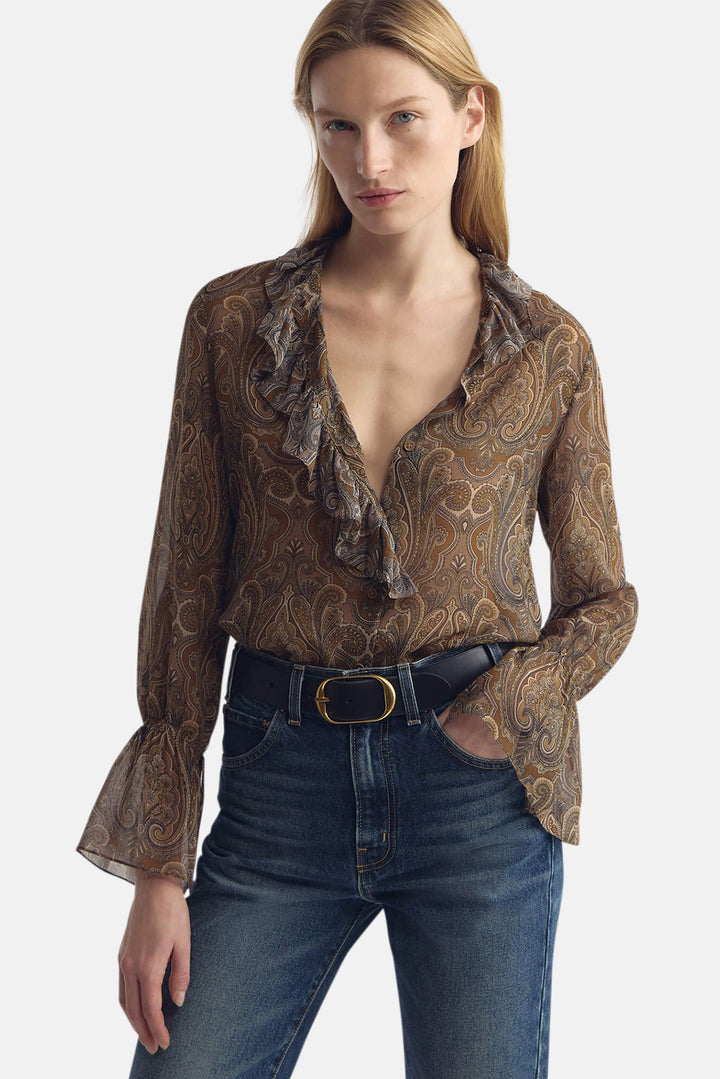 Cecily Silk Shirt Khaki Paisley