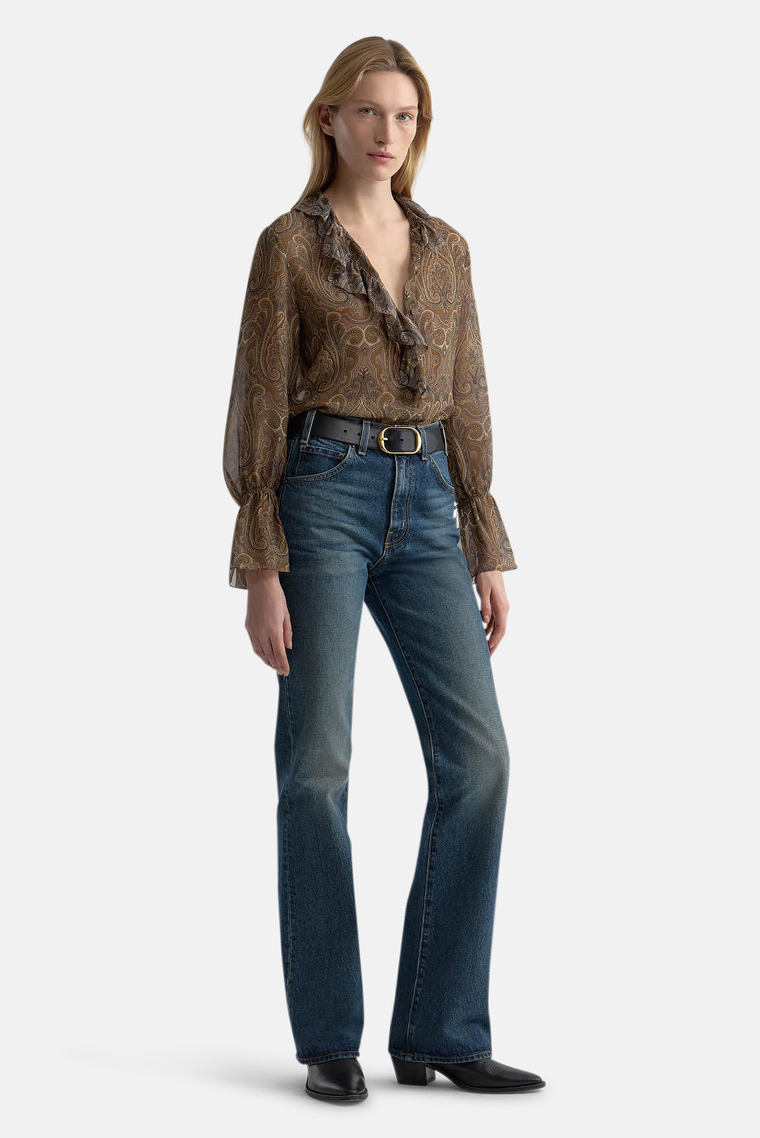 Cecily Silk Shirt Khaki Paisley