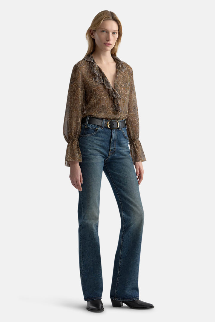 Cecily Silk Shirt Khaki Paisley