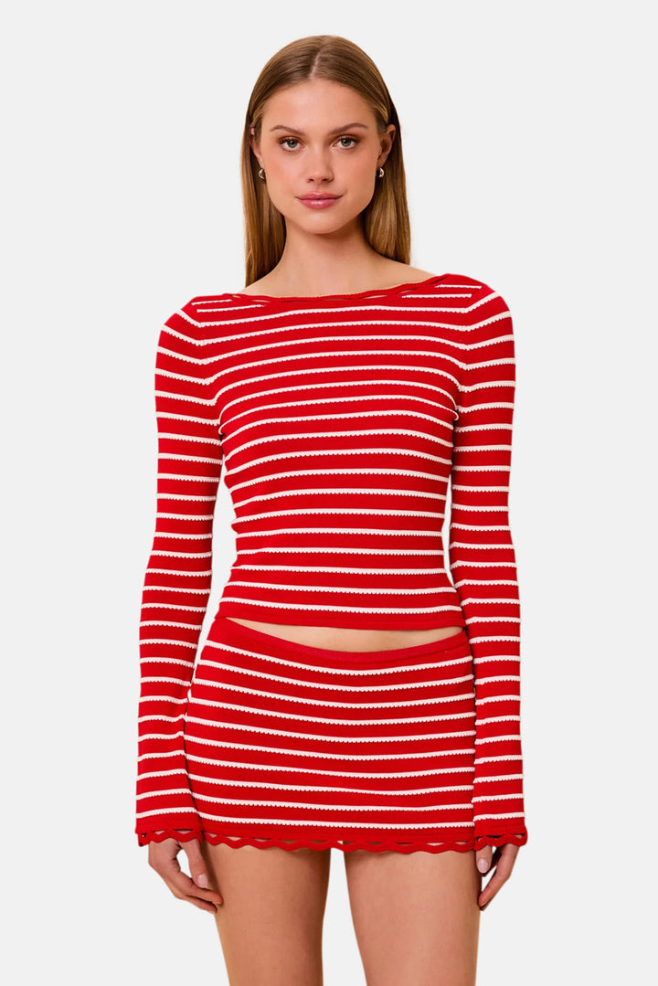 Celeste Skirt Tucked Stripe Lipstick Red