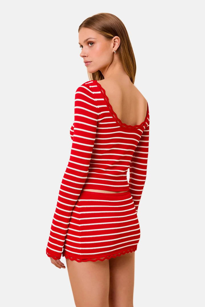 Celeste Skirt Tucked Stripe Lipstick Red