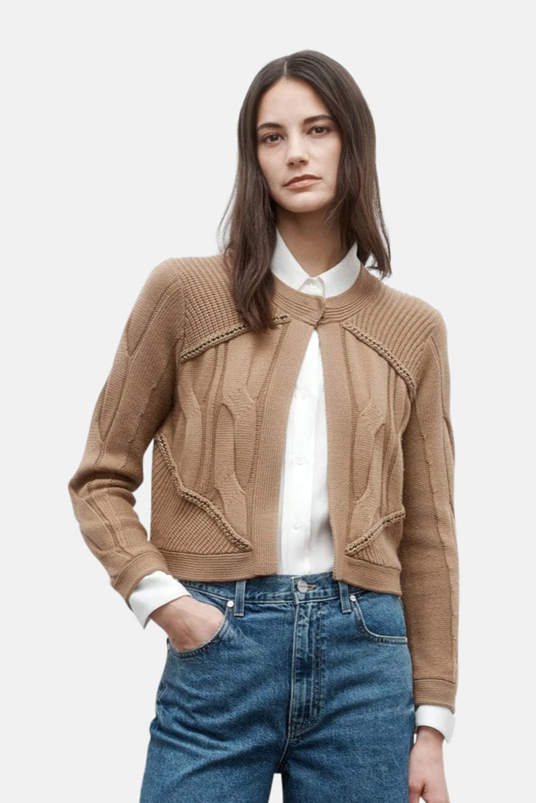 Chain Sweater Jacket in Camel