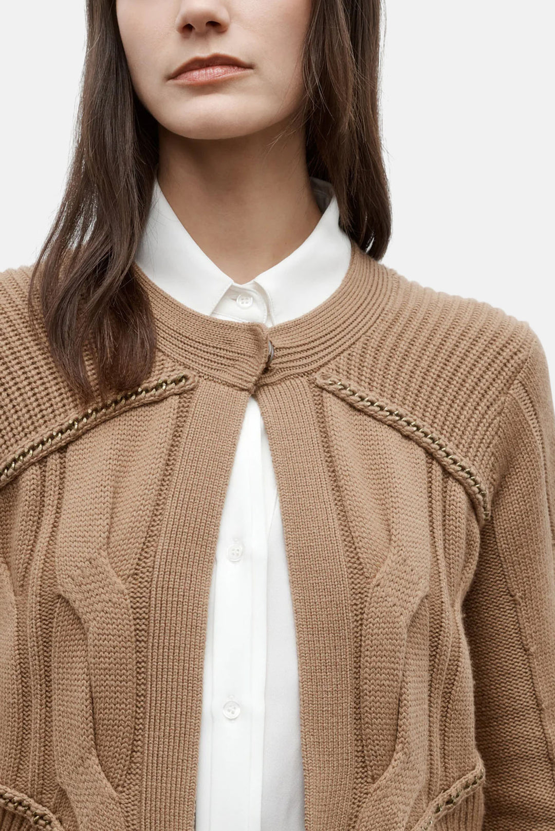 Chain Sweater Jacket in Camel