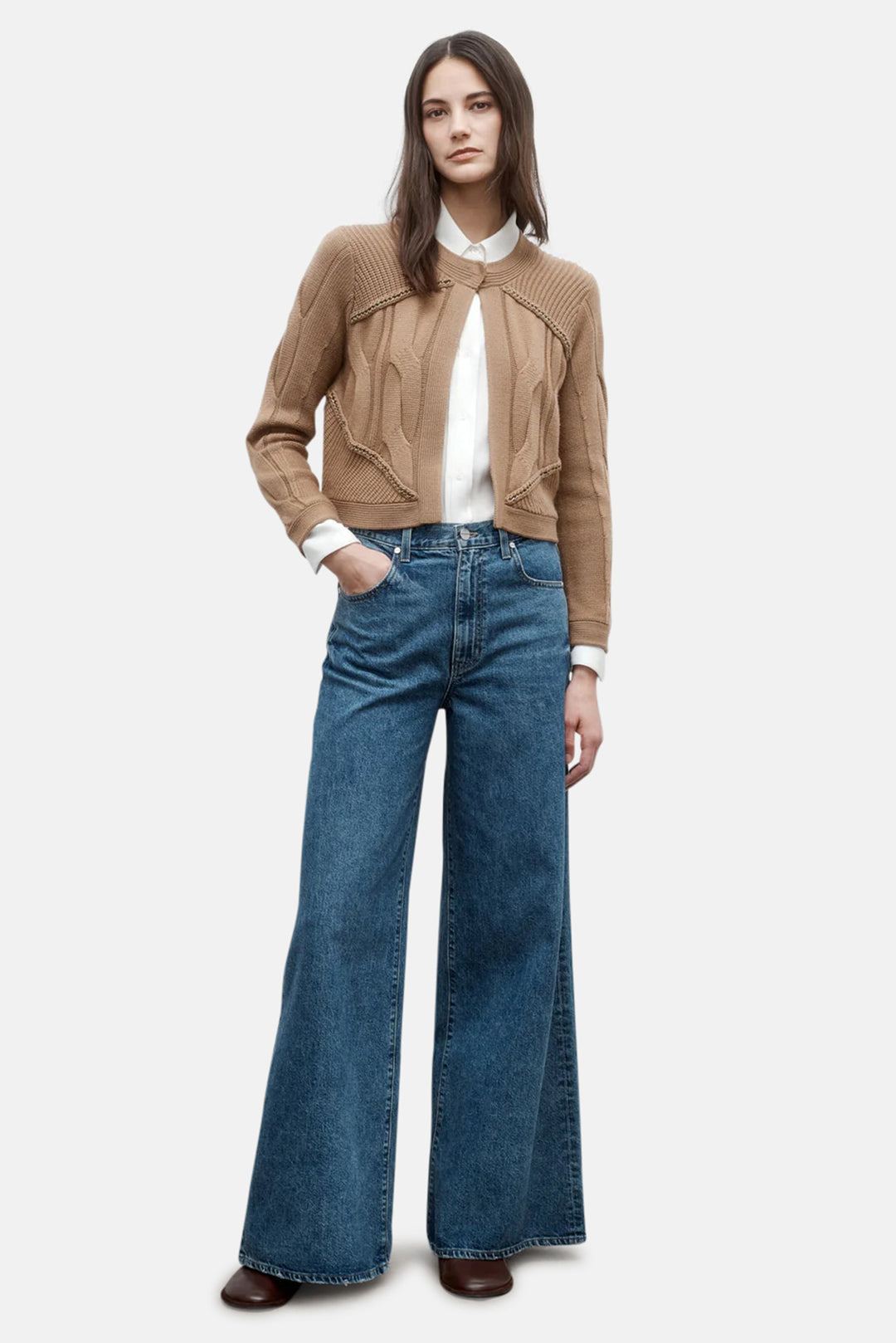 Chain Sweater Jacket in Camel