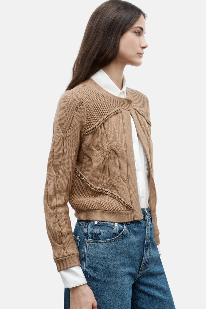 Chain Sweater Jacket in Camel