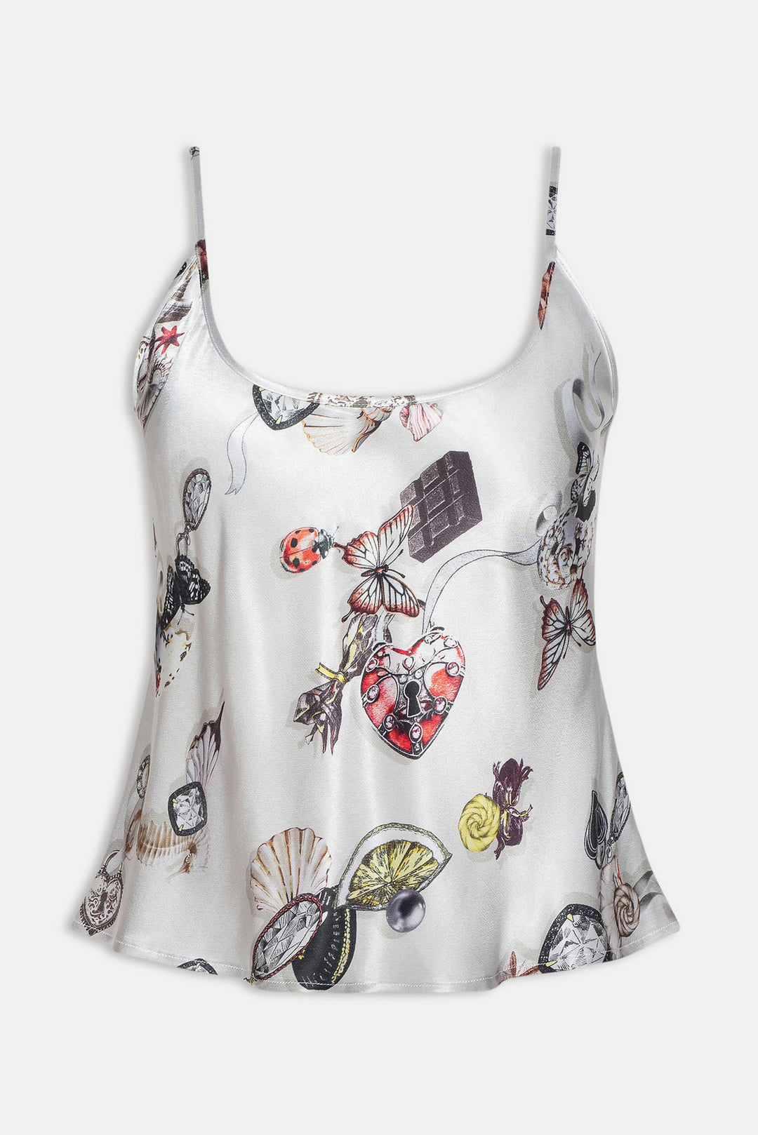 Charmy Satin Camisole Ecru Multi Lock Butterfly