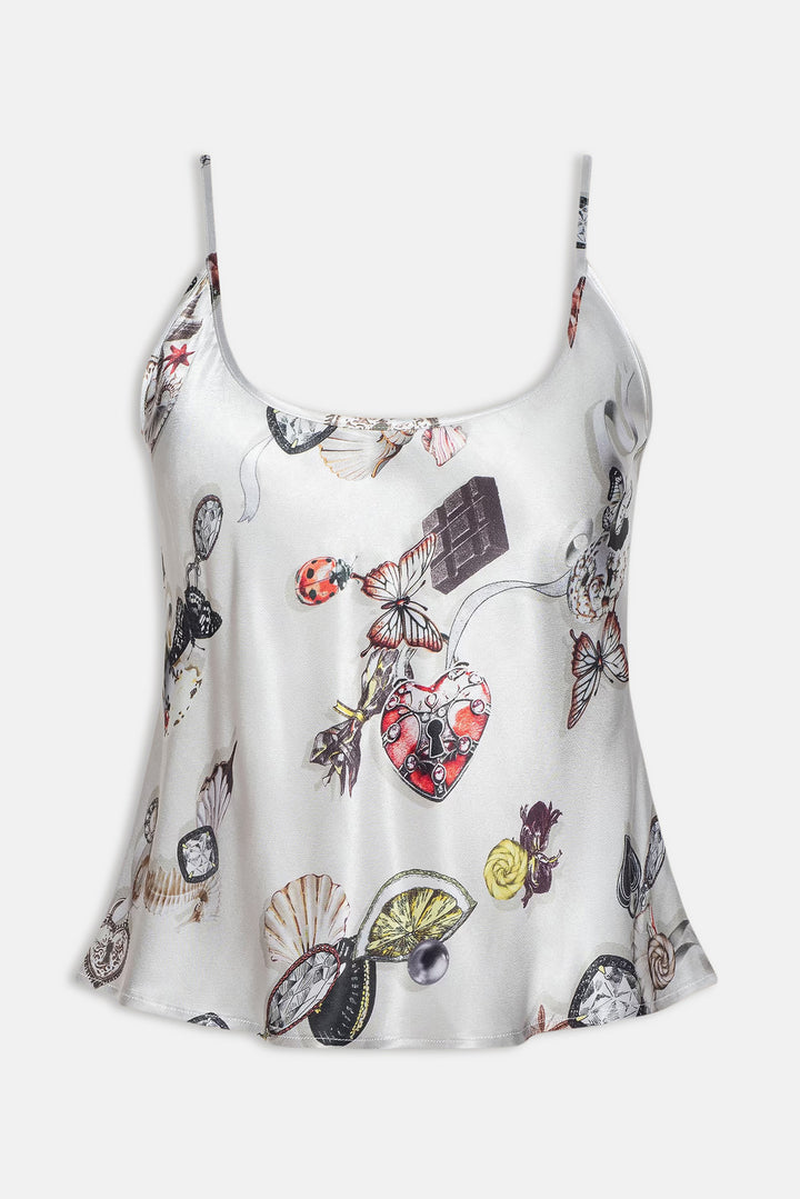 Charmy Satin Camisole Ecru Multi Lock Butterfly