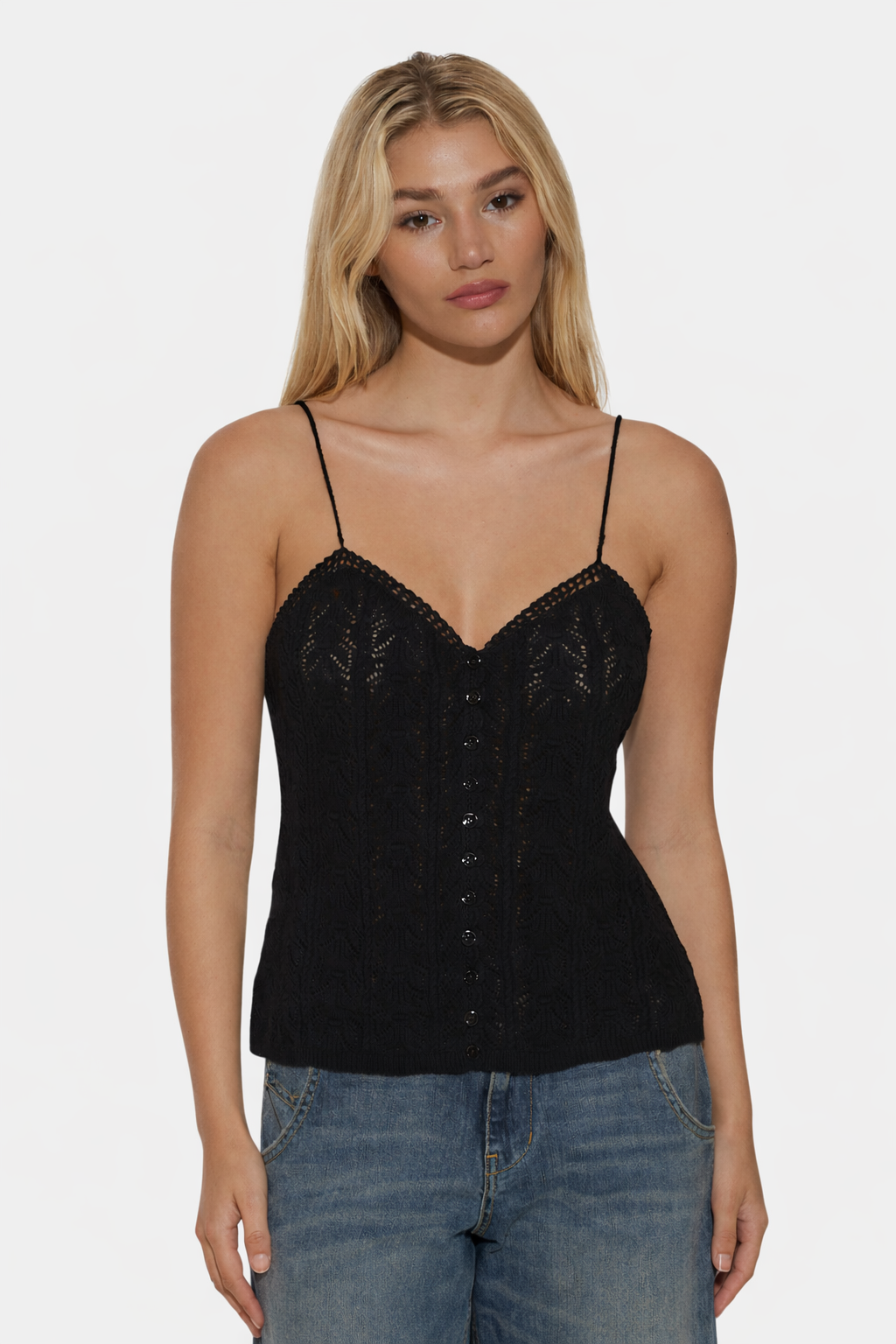 Aliza Crochet Cami Black