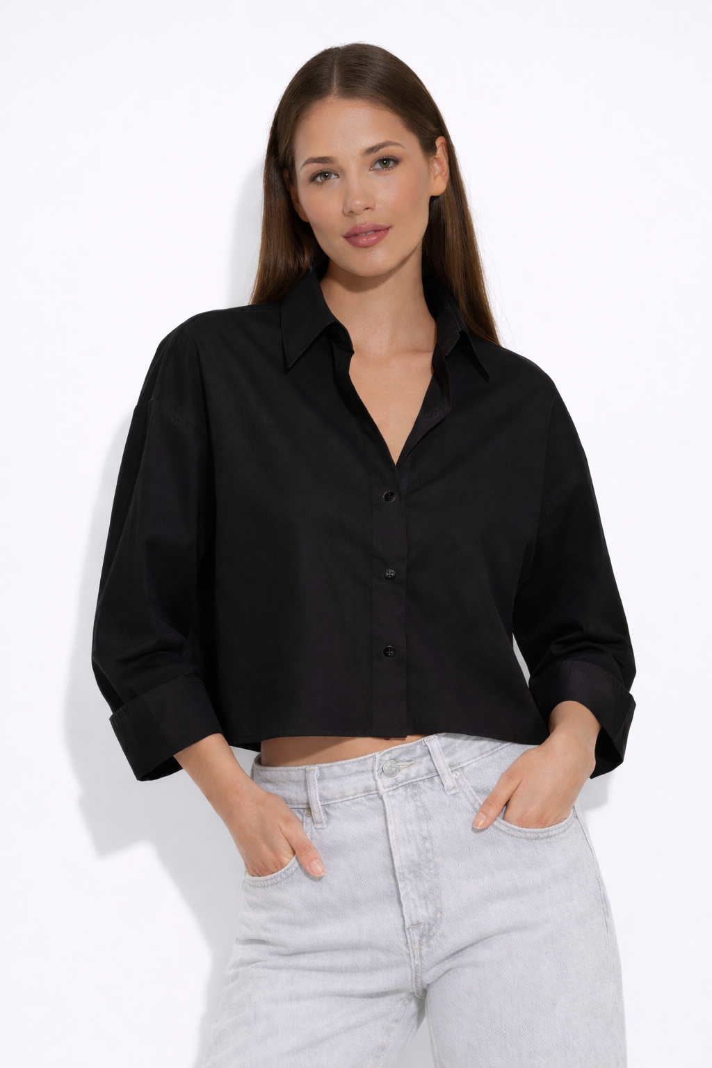 Gansett Poplin Crop Shirt Black