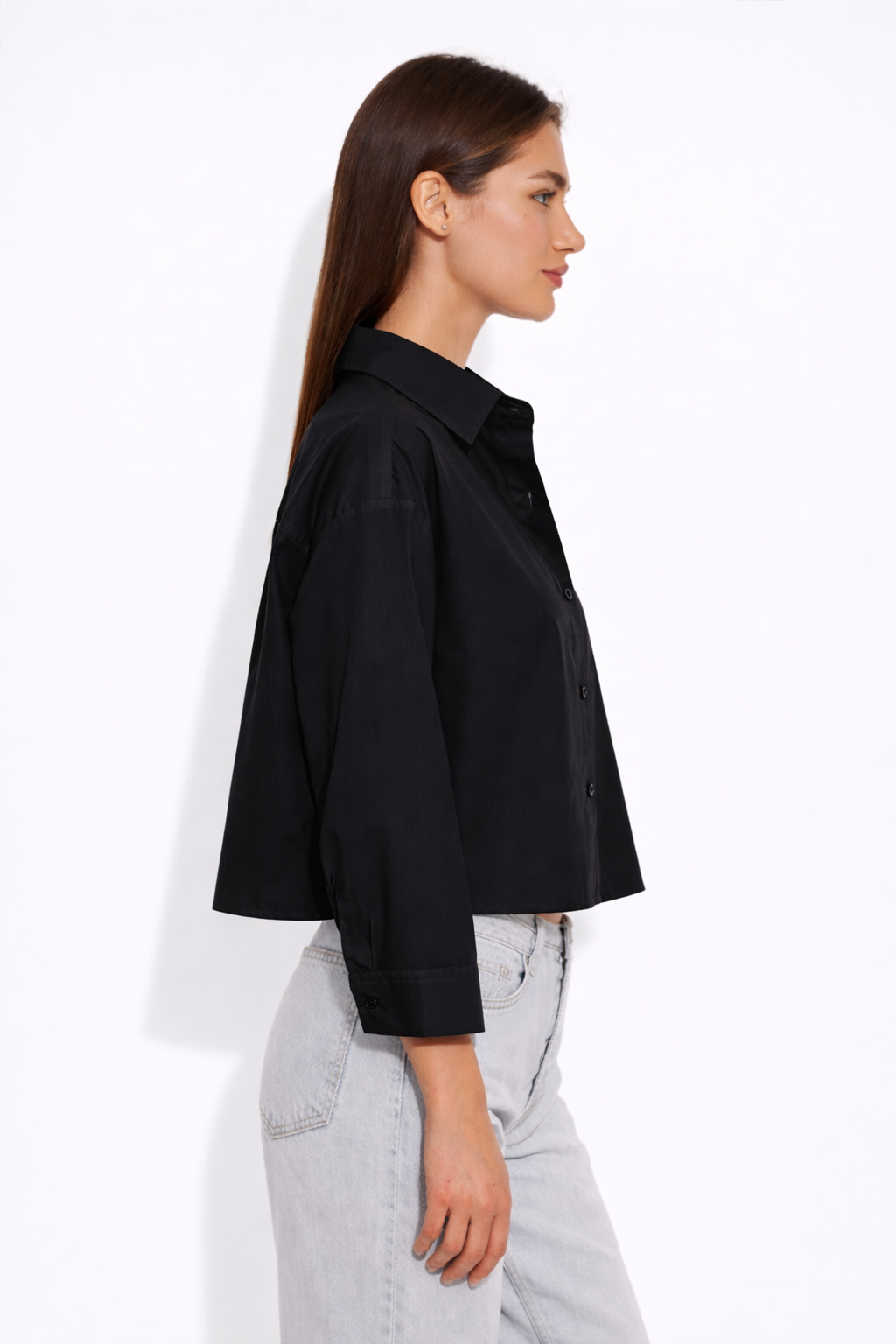 Gansett Poplin Crop Shirt Black