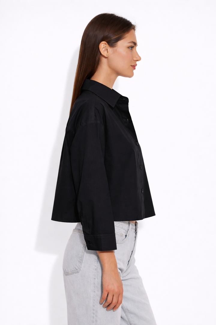 Gansett Poplin Crop Shirt Black