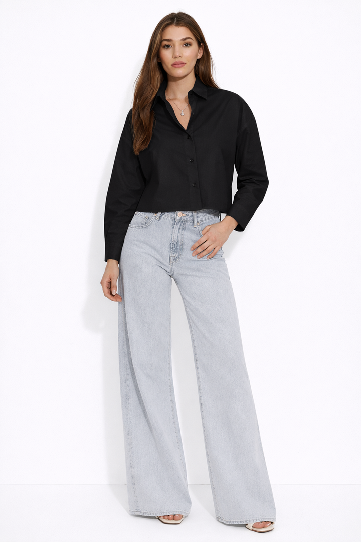 Gansett Poplin Crop Shirt Black