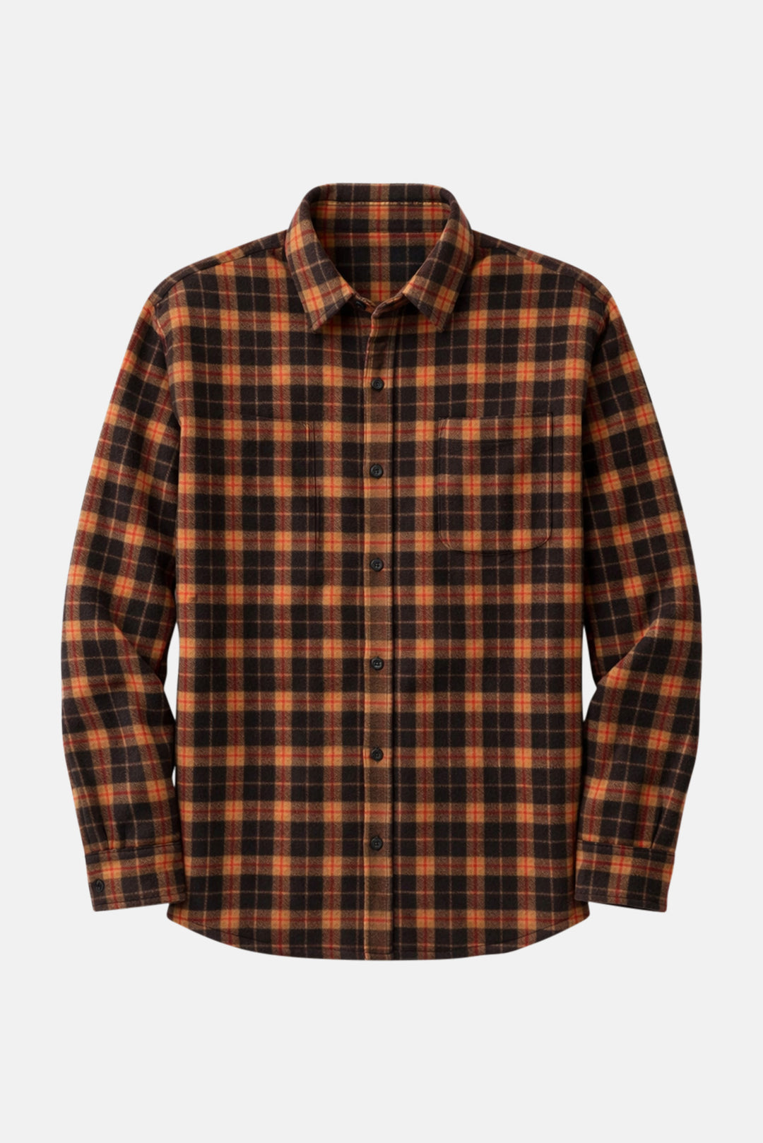Polar Fleece Overshirt Mocha Plaid Orange Stripe