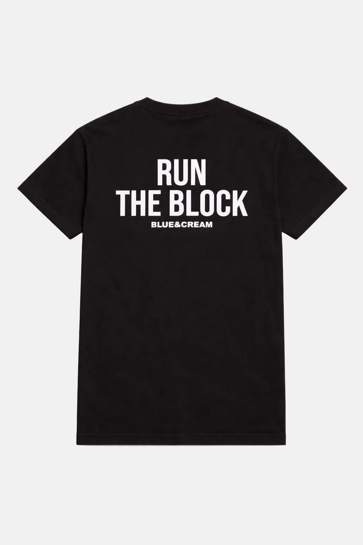Bleecker Street “Run The Block” Tee Black w/ White Font