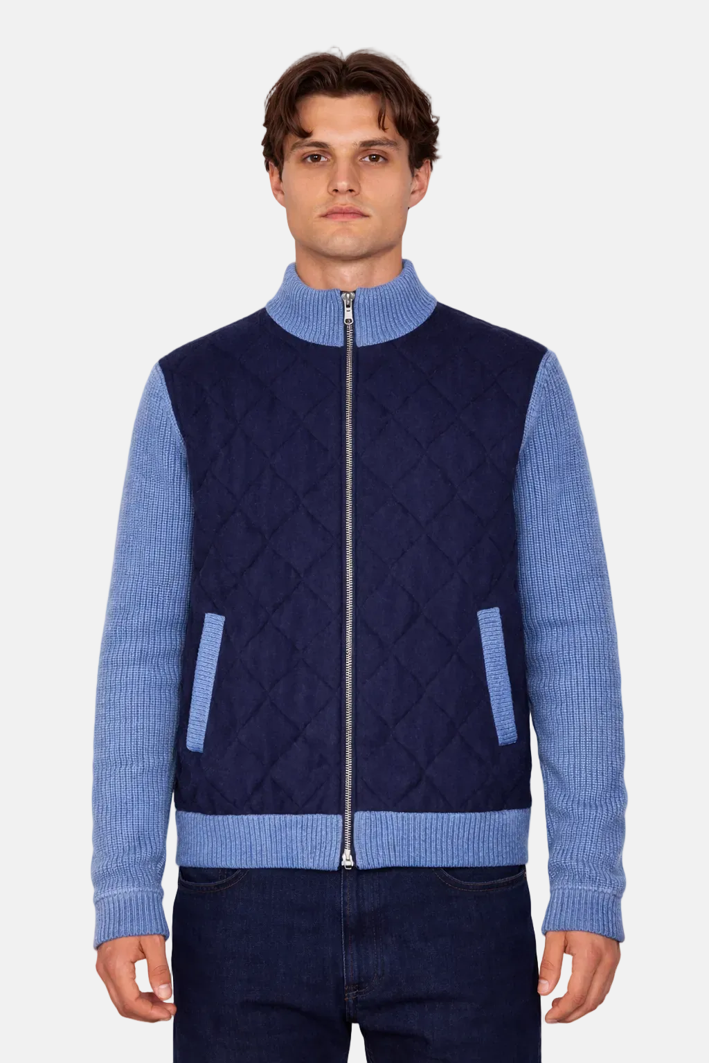 Cashmere Quilted Combo Zip Navy