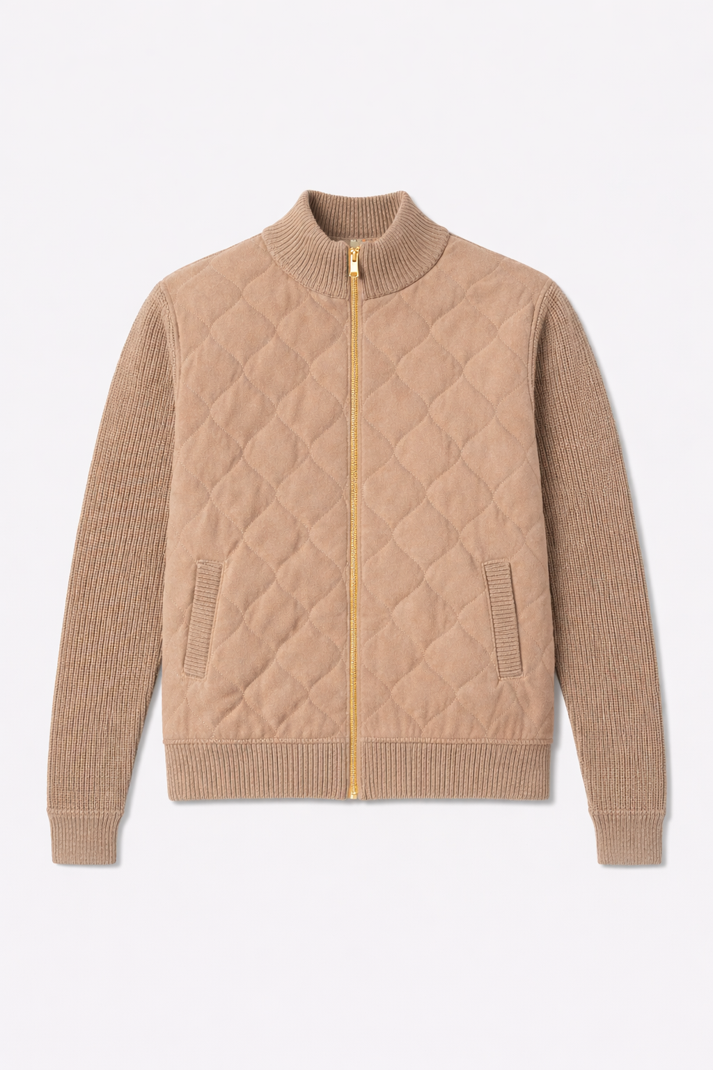 Cashmere Quilted Combo Zip Light Brown