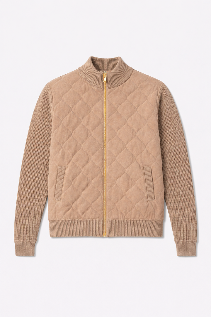 Cashmere Quilted Combo Zip Light Brown