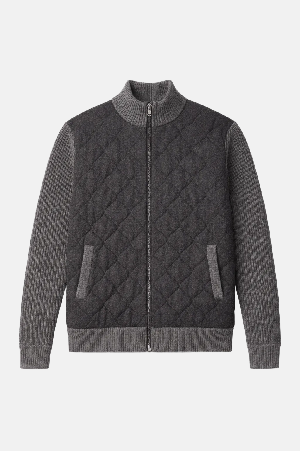 Cashmere Quilted Combo Zip Dark Grey