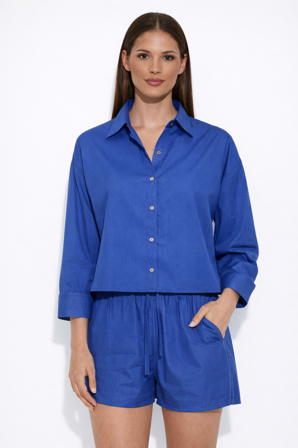 Gansett Poplin Crop Shirt Dark Chambray