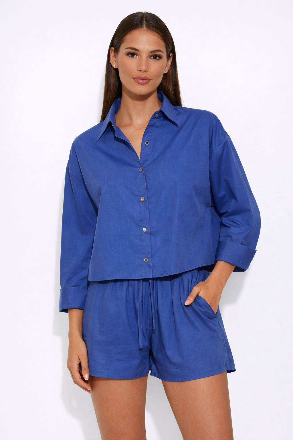 Gansett Poplin Crop Shirt Dark Chambray