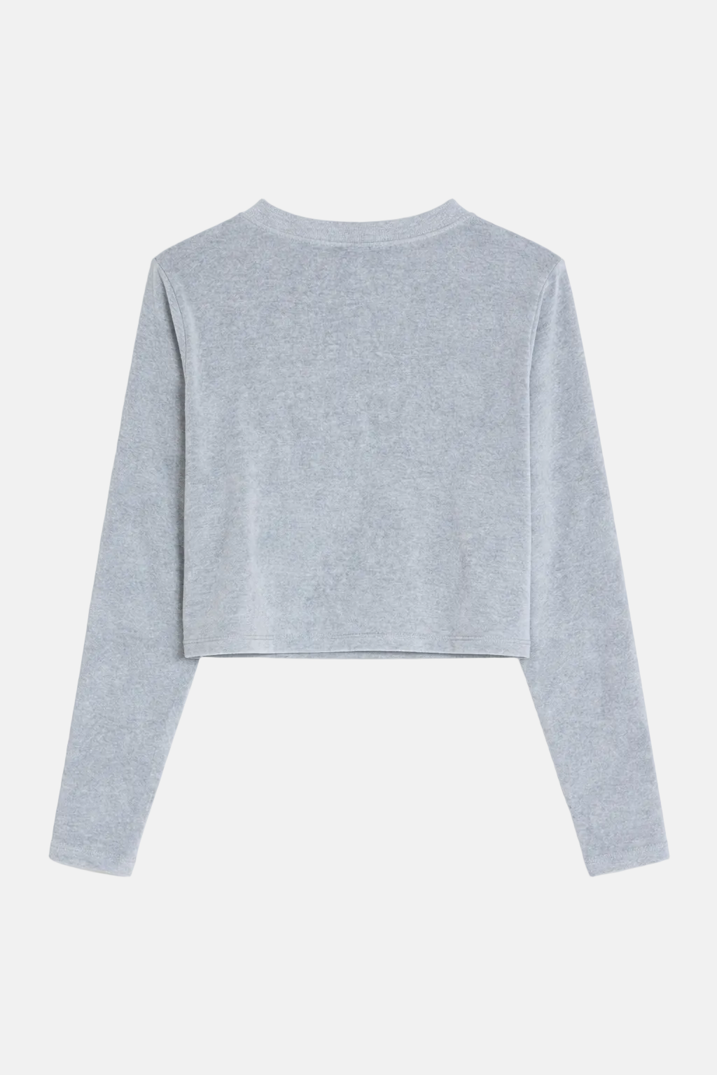 Light gray long-sleeve crop top on a white background