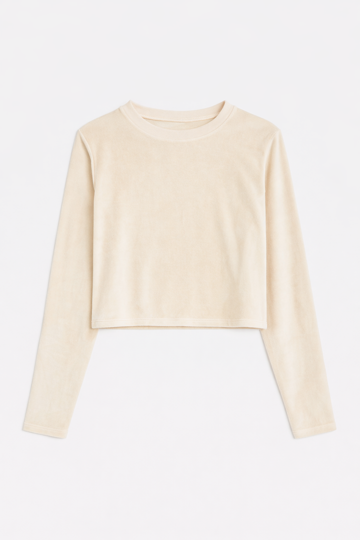 Jayne Velour Crewneck Ivory