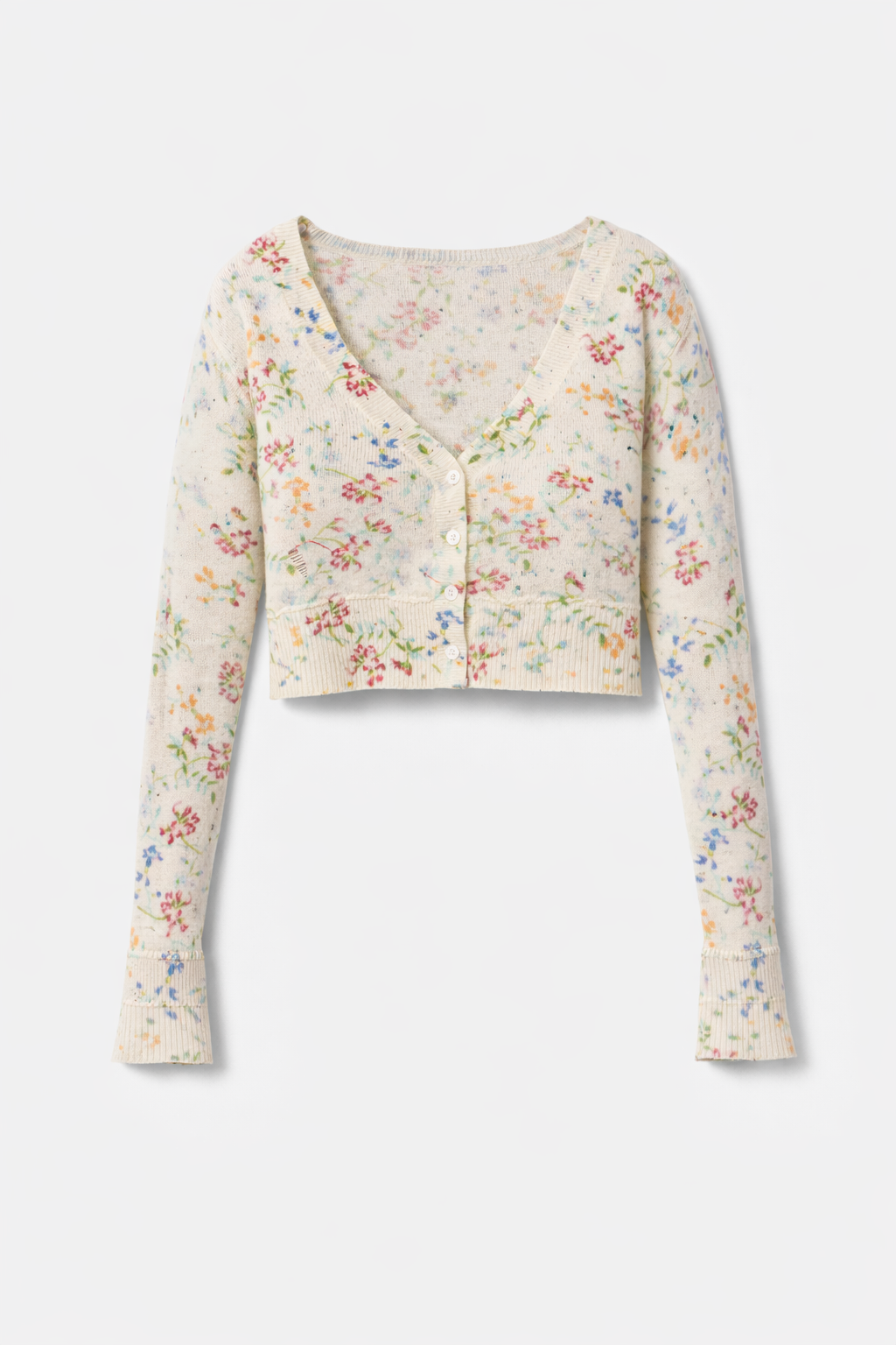 Noa Floral Shrunken Cardigan White