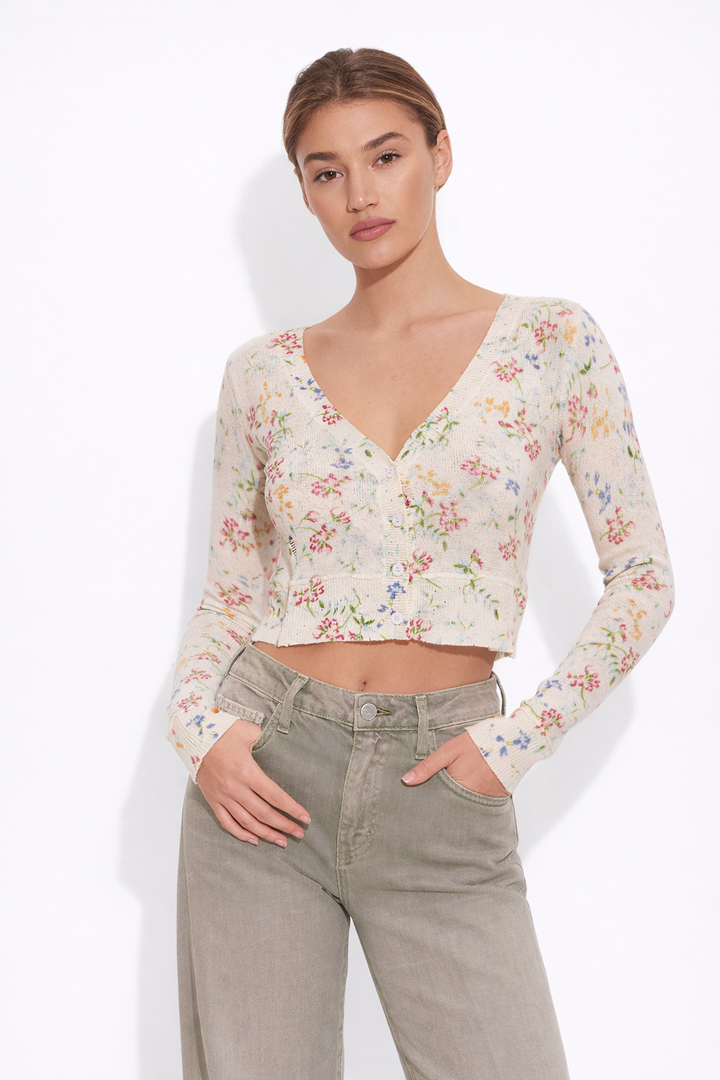 Noa Floral Shrunken Cardigan White