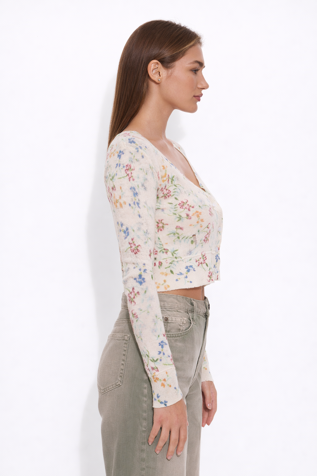 Noa Floral Shrunken Cardigan White
