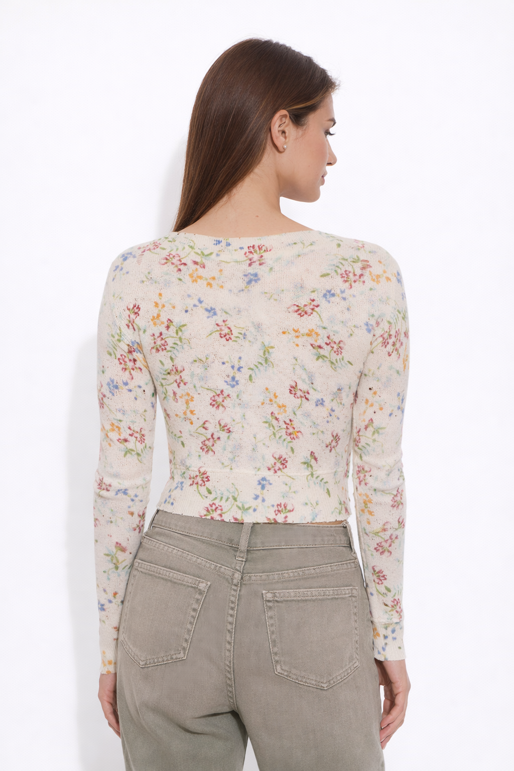 Noa Floral Shrunken Cardigan White