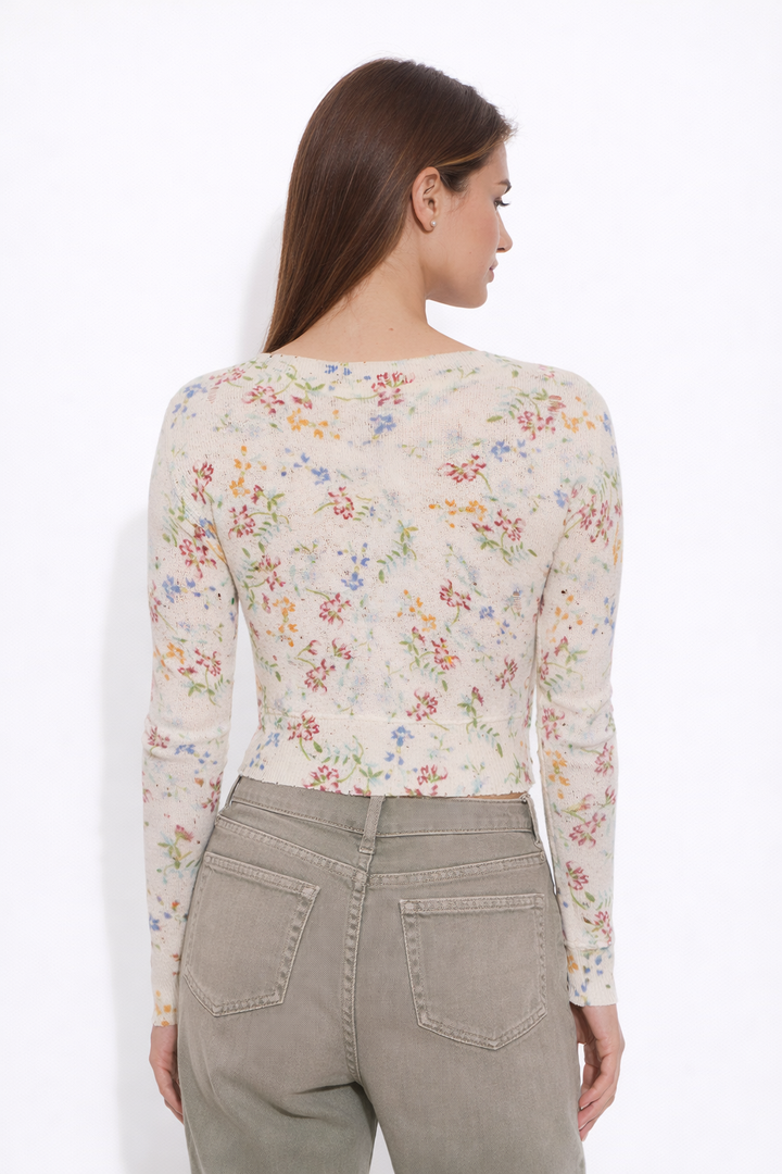 Noa Floral Shrunken Cardigan White