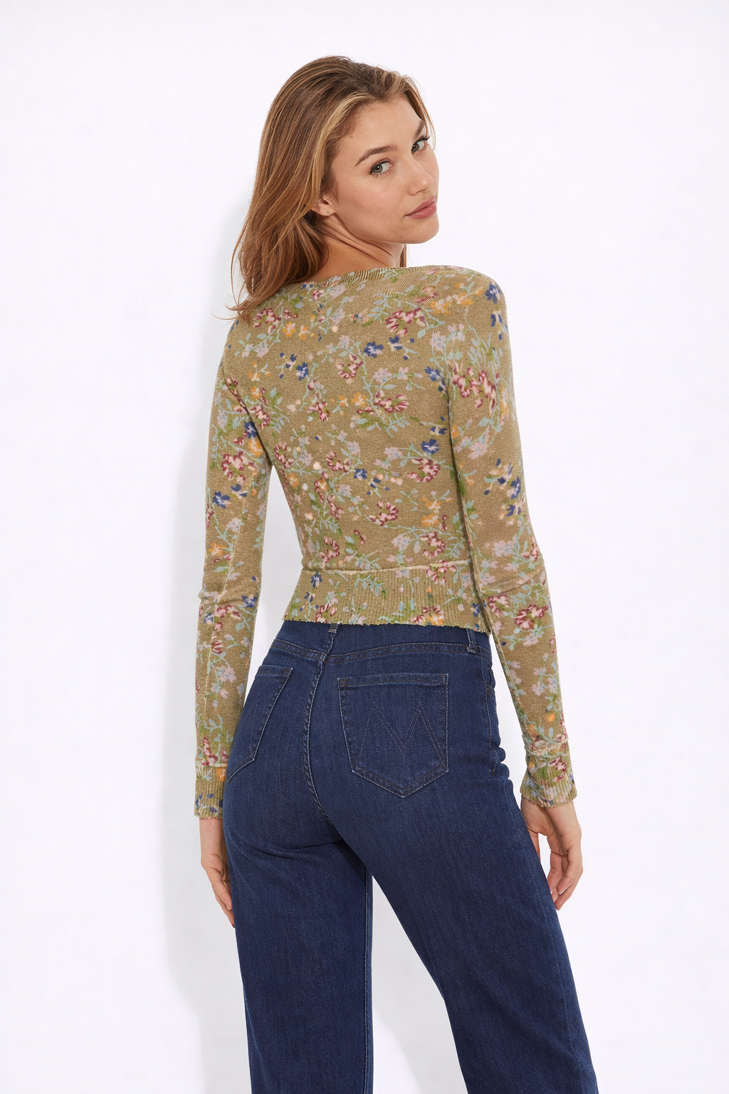 Noa Floral Shrunken Cardigan Olive
