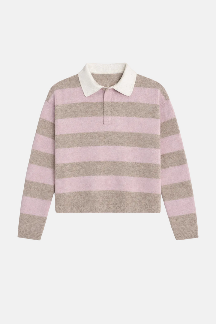 Bonnie Rugby Cropped Cashmere Sweater Sand/Rose