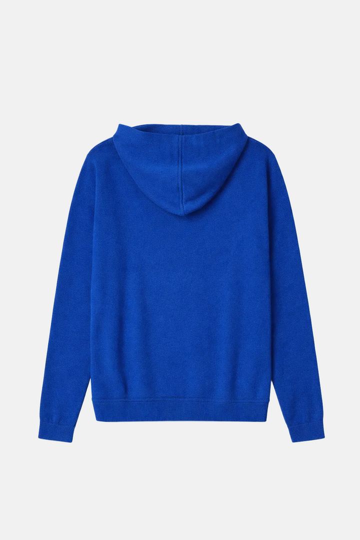 New York Cashmere Intarsia Hoodie Diamond Blue